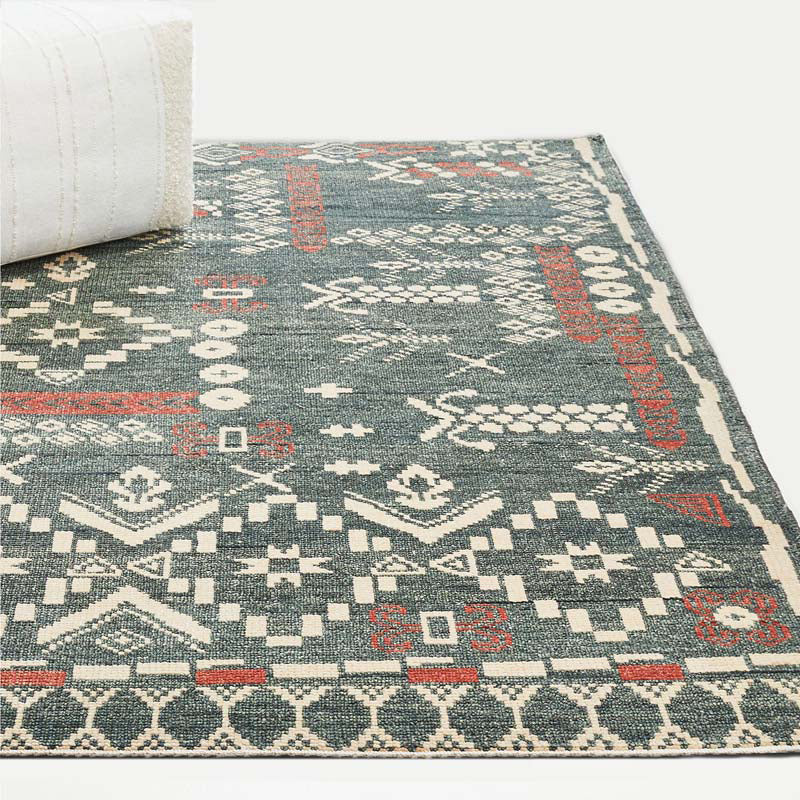 Multi Colored Bohemian Rug Cotton Blend Tribal Pattern Area Carpet Machine Washable Non-Slip Indoor Rug for Parlor