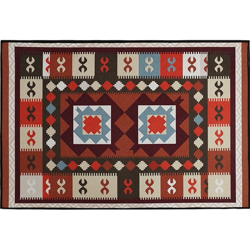 Vintage Geometric Printed Rug Multi Colored Polyster Carpet Anti-Slip Backing Washable Rug for Home Decoration