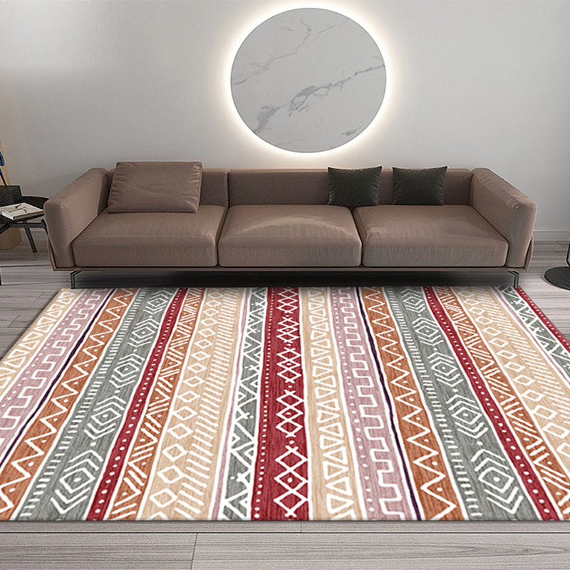 Southwestern Living Room Rug Multi-Color Geo Patterned Carpet Anti-Slip Pet Friendly Washable Indoor Rug