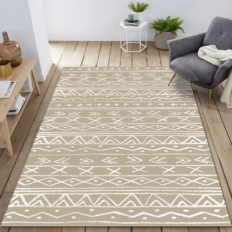 Mehrfarbiger Boho-Teppich Baumwollmischung Geometrisch bedrucktes Bereich Teppichmaschine Waschable Easy Care Nicht-Schlupfteppich für Schlafzimmer