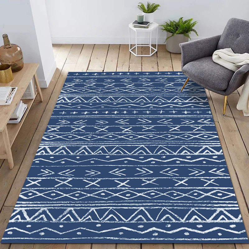 Multi-Colored Boho Rug Cotton Blend Geometric Printed Area Carpet Machine Washable Easy Care Non-Slip Rug for Bedroom