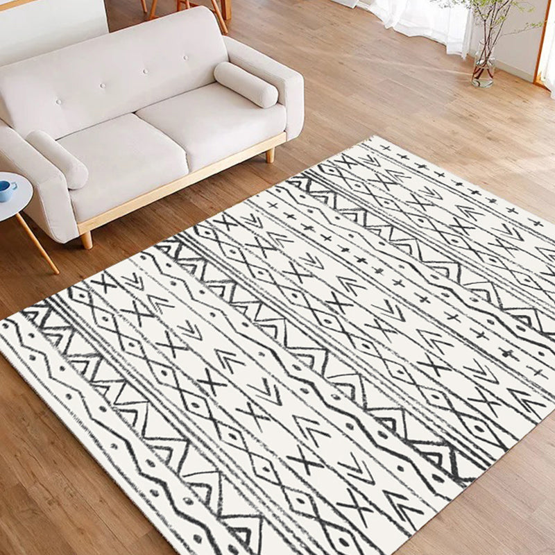 Multi-Colored Boho Rug Cotton Blend Geometric Printed Area Carpet Machine Washable Easy Care Non-Slip Rug for Bedroom