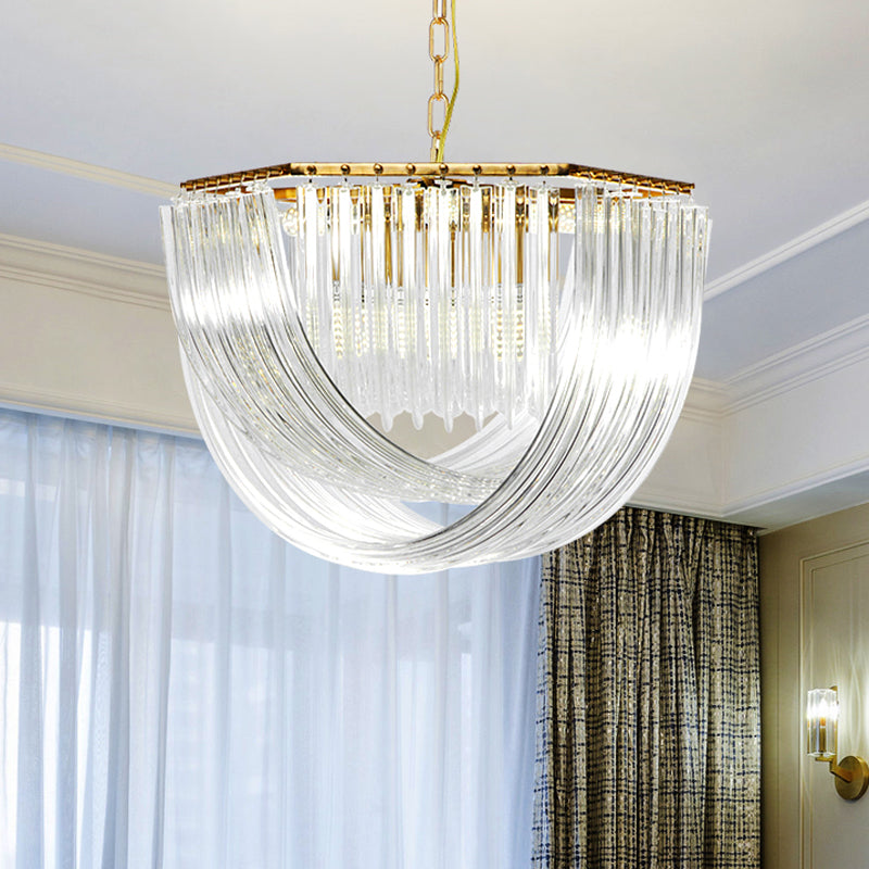 Hexagon Chandelier Light Contemporary Sleek Contoured Crystal 4 Lights Gold Ceiling Light, 12"/19.5" Wide