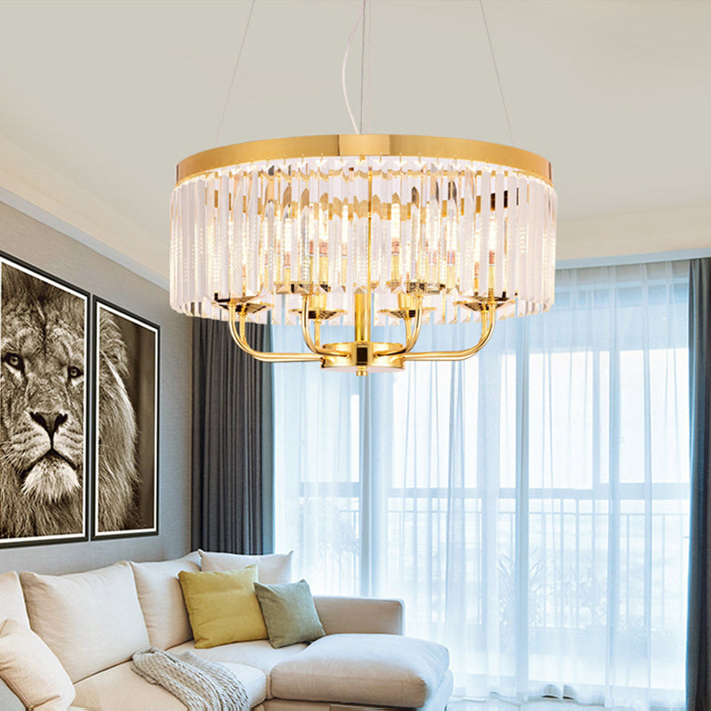 Gold Round Chandelier Light Modern 6/8/12 Lights Rectangular-Cut Crystal Ceiling Light, 18"/31.5" Wide