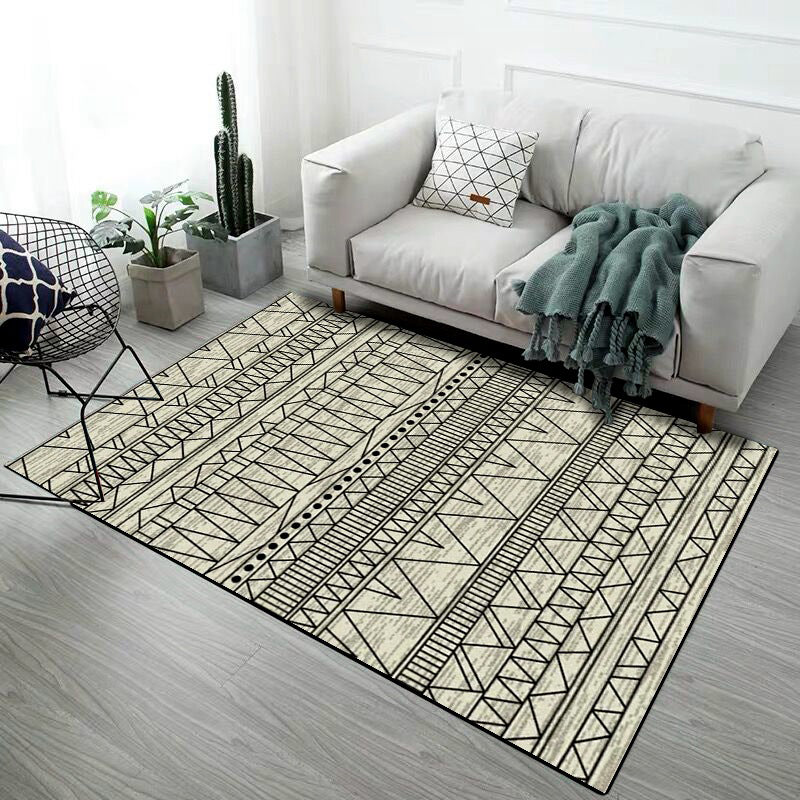 Multi-Colored Room Rug Western Geometric Pattern Area Rug Polypropylene Anti-Slip Backing Pet Friendly Washable Carpet