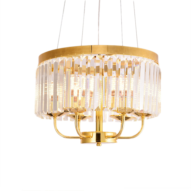 Gold Round Chandelier Light Modern 6/8/12 Lights Rectangular-Cut Crystal Ceiling Light, 18"/31.5" Wide