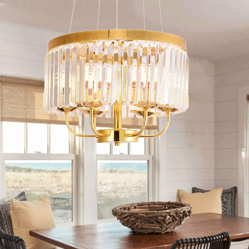 Gold Round Chandelier Light Modern 6/8/12 Lights Rectangular-Cut Crystal Ceiling Light, 18"/31.5" Wide