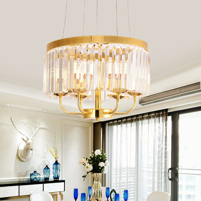 Gold Round Chandelier Light Modern 6/8/12 Lights Rectangular-Cut Crystal Ceiling Light, 18"/31.5" Wide