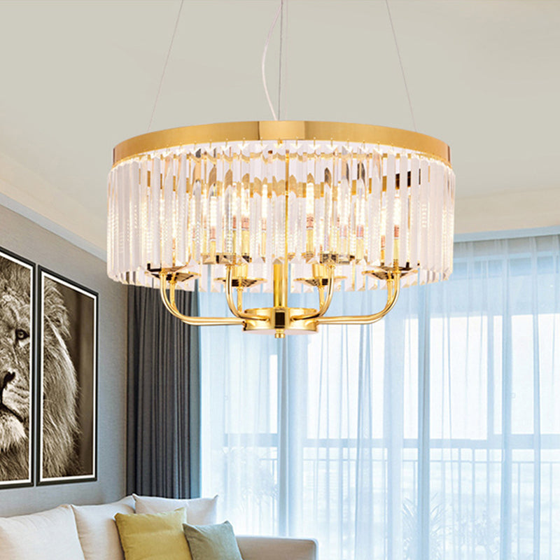 Gold Round Chandelier Light Modern 6/8/12 Lights Rectangular-Cut Crystal Ceiling Light, 18"/31.5" Wide