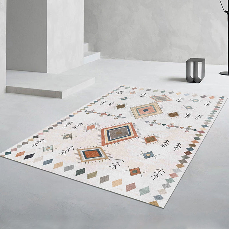 Simple Boho Rug Multi Color Geo Printed Area Rug Pet Friendly Washable Anti-Slip Backing Carpet for Room