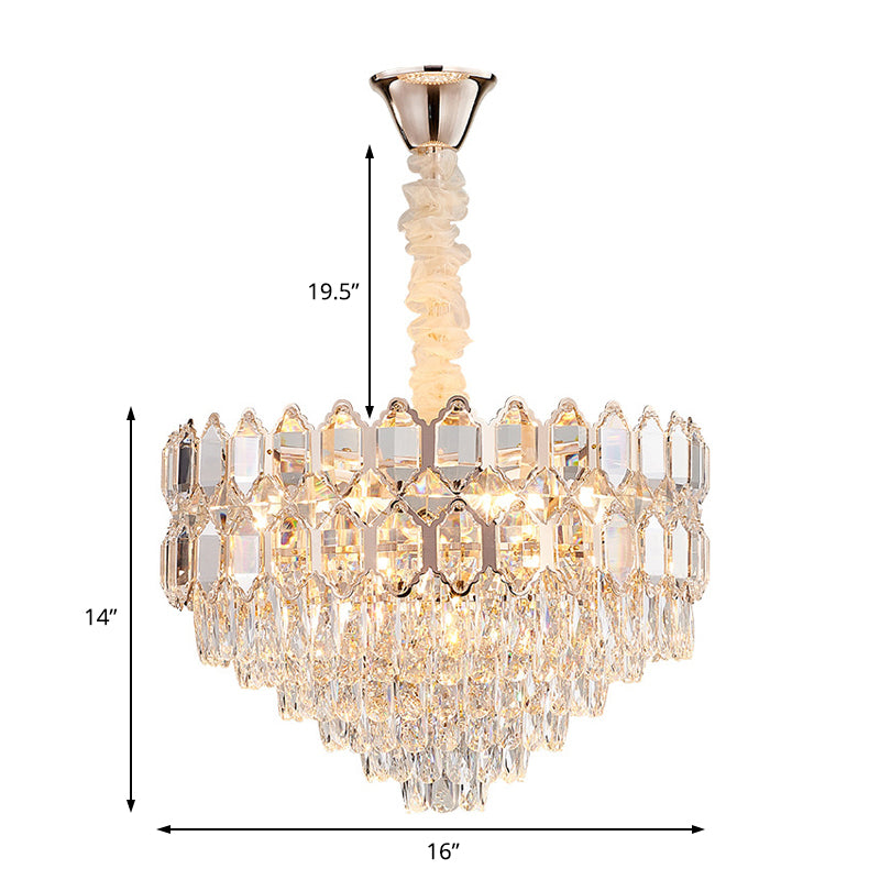 Modern 6 Lights Hanging Light Fixture with Crystal Shade Gold Conical Chandelier Light