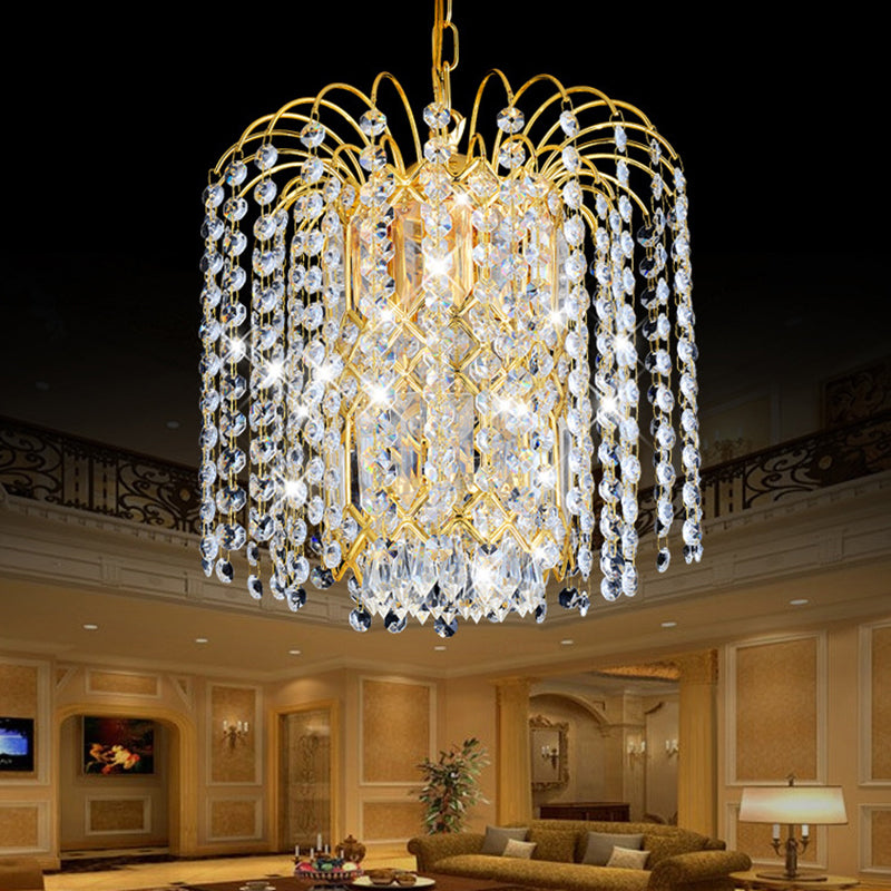 Rain Hanging Light Fixture Modernism Faceted Crystal 3 Lights Gold Chandelier Light for Lobby Bar