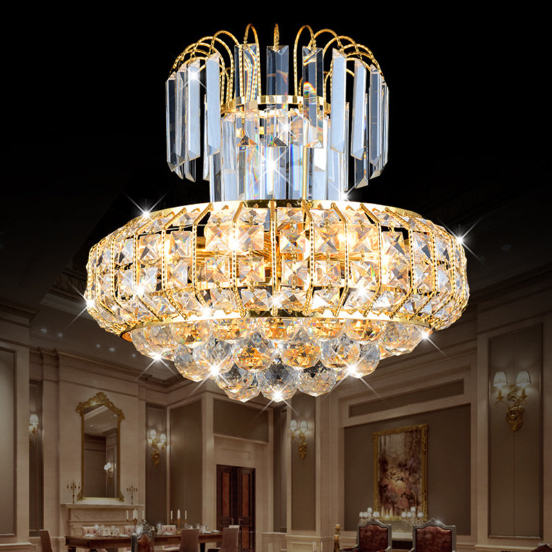 Mushroom Chandelier Light Modern Faceted Crystal 6 Lights Gold Hanging Ceiling Light for Lobby Bar