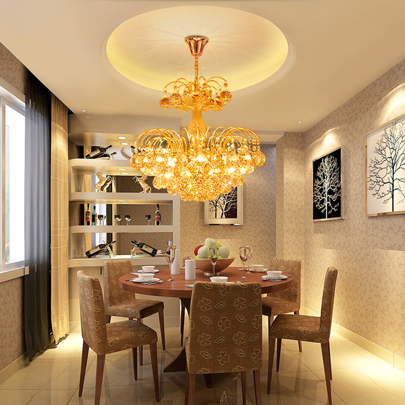 Modern 8 luci appesi a soffitto Light Crome/Oro Cascade Lampadela con tonalità a sfera di cristallo sfaccettato, largo 16 "/19,5"