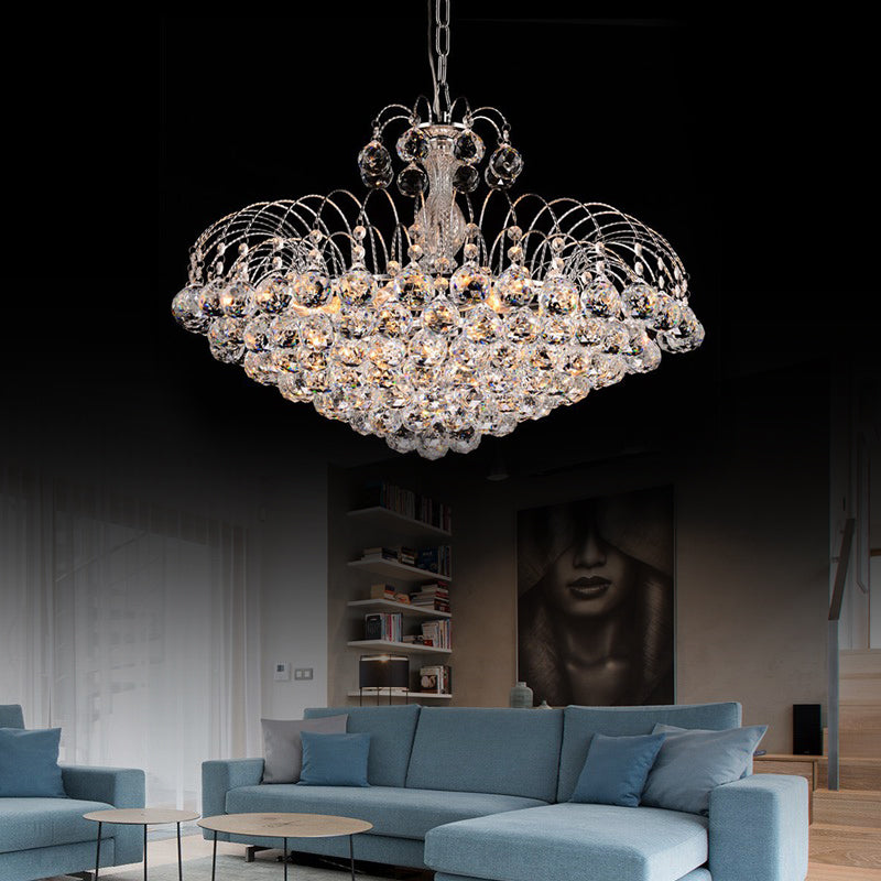 8 lumières modernes Lumière de plafond suspendue Chrome / Gol Cascade Lumière avec une nuance à billes en cristal à facettes, 16 "/19,5" de large