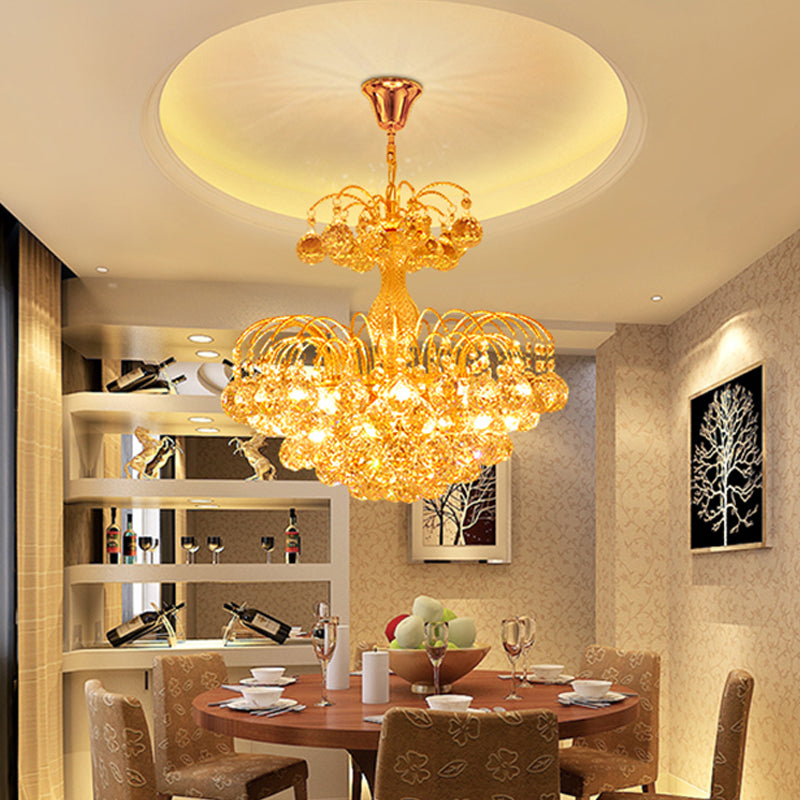 Modern 8 luci appesi a soffitto Light Crome/Oro Cascade Lampadela con tonalità a sfera di cristallo sfaccettato, largo 16 "/19,5"