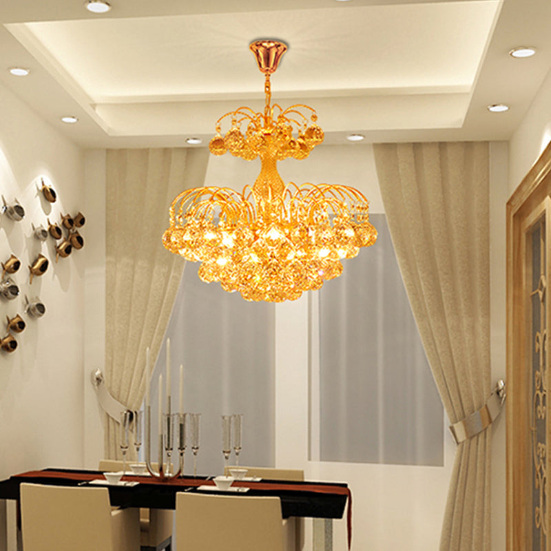 Modern 8 luci appesi a soffitto Light Crome/Oro Cascade Lampadela con tonalità a sfera di cristallo sfaccettato, largo 16 "/19,5"