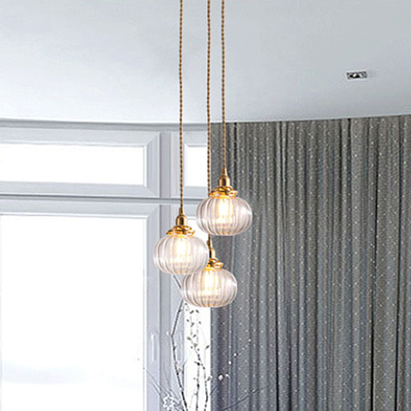 1-Light Hanging Lamp Vintage Geometrical Blown Glass Lighting Pendant in Gold for Restaurant