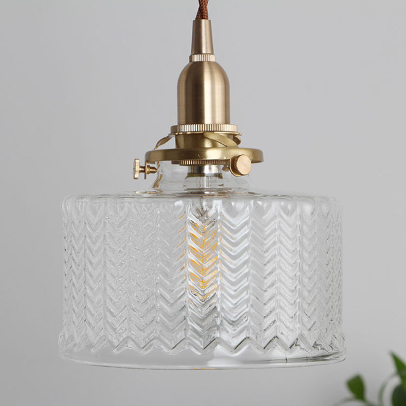 1-Light Hanging Lamp Vintage Geometrical Blown Glass Lighting Pendant in Gold for Restaurant