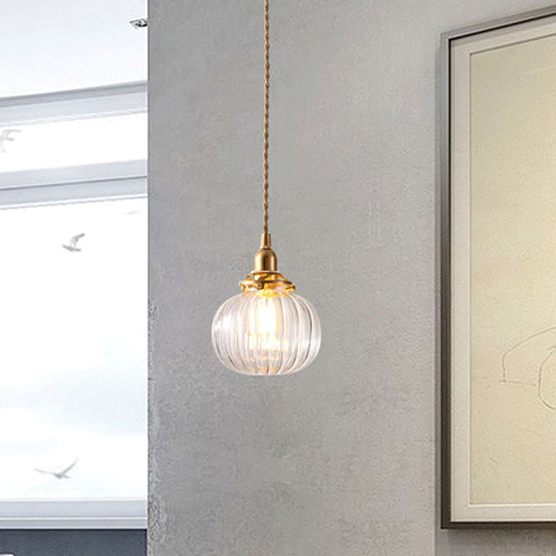 1-Light Hanging Lamp Vintage Geometrical Blown Glass Lighting Pendant in Gold for Restaurant