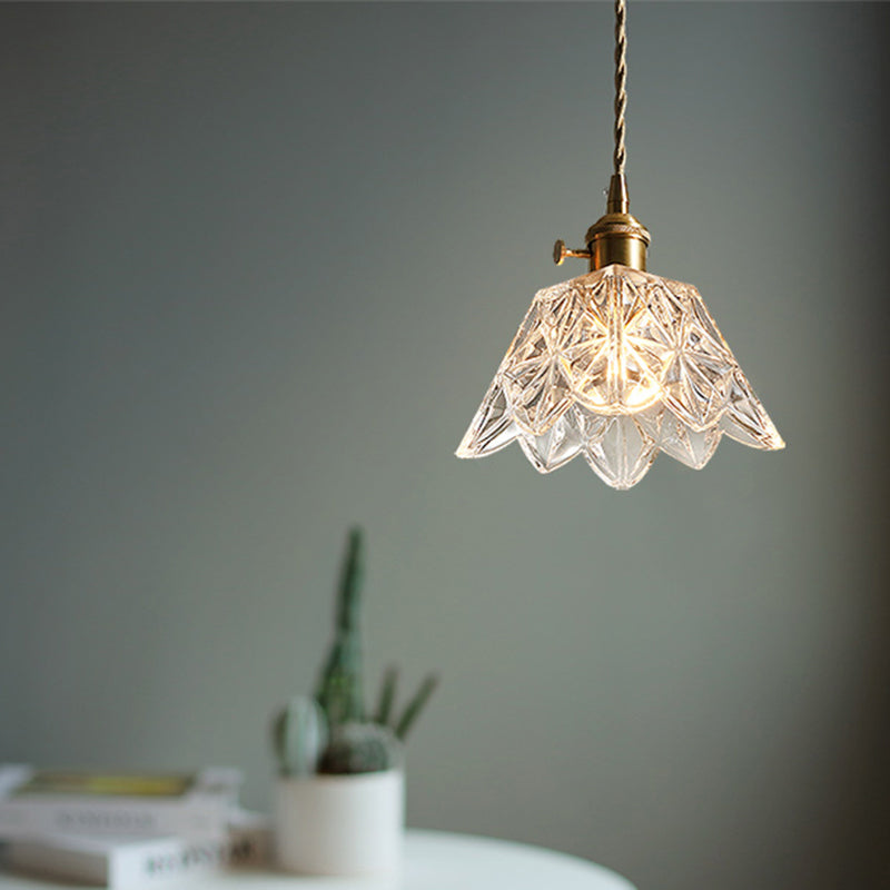 Clear Glass Scalloped Hanging Light Simplicity 1 Bulb Dining Room Pendant Light Fixture