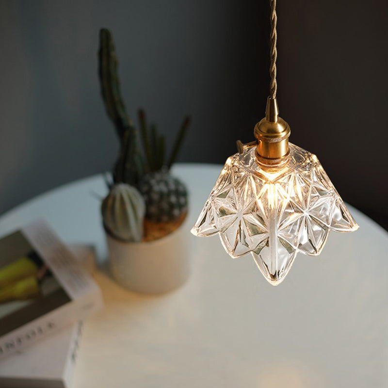 Clear Glass Scalloped Hanging Light Simplicity 1 Bulb Dining Room Pendant Light Fixture