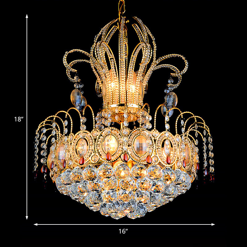 Faceted Crystal Ball Basket Chandelier Light Contemporary Multi Lights Gold Hanging Light for Dining Room, 16"/19.5" Wide