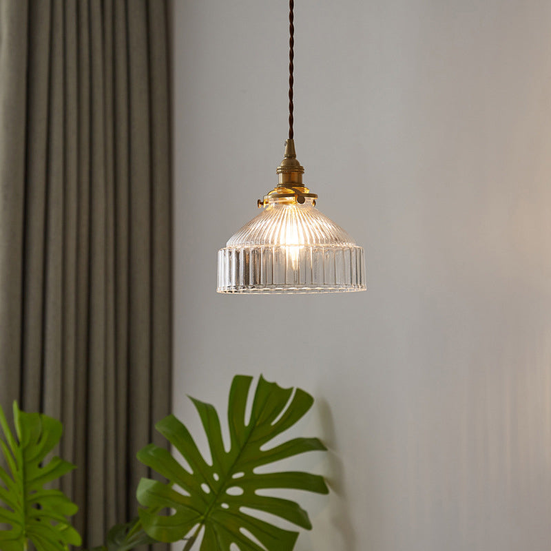 Single Ceiling Light Industrial Ribbed Clear Glass Hanging Pendant Light for Entryway