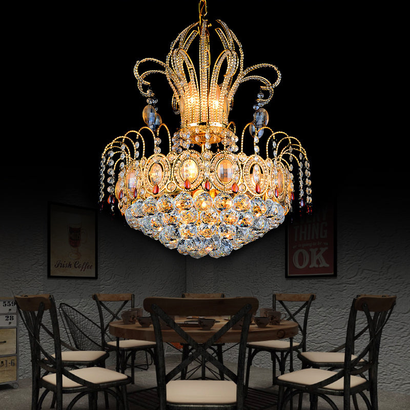 Faceted Crystal Ball Basket Chandelier Light Contemporary Multi Lights Gold Hanging Light for Dining Room, 16"/19.5" Wide