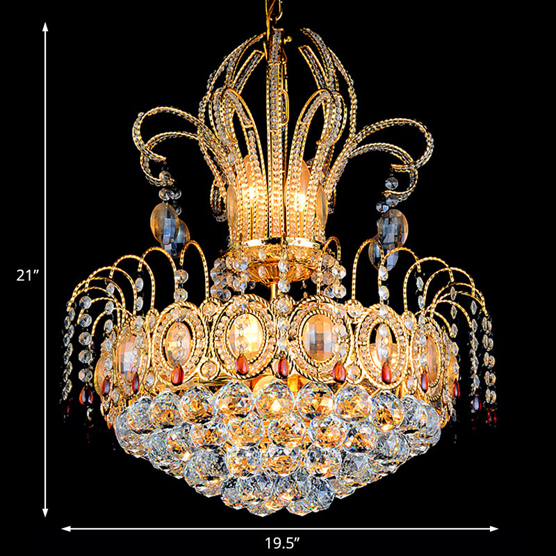 Faceted Crystal Ball Basket Chandelier Light Contemporary Multi Lights Gold Hanging Light for Dining Room, 16"/19.5" Wide