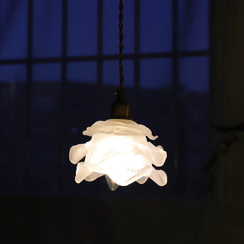 Pétal blanc en verre blanc texturé lampe d'éclairage de chambre à coucher à chambre unique vintage