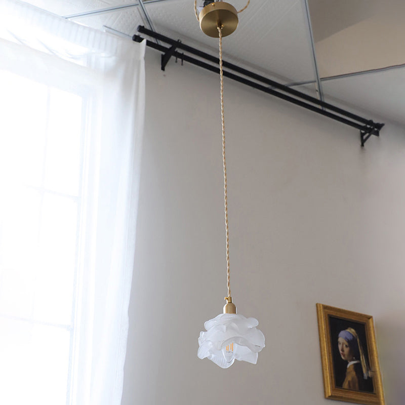 Gestructureerd wit glas bloemblaadje hangende lamp vintage slaapkamer verlichting hanger