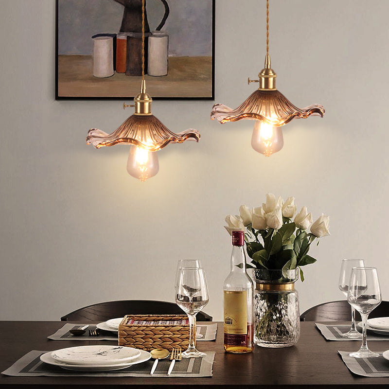 1 Bulb Hanging Light Retro Style Floral Textured Glass Pendant Light Fixture for Dining Room