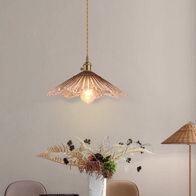 1 Bulb Hanging Light Retro Style Floral Textured Glass Pendant Light Fixture for Dining Room