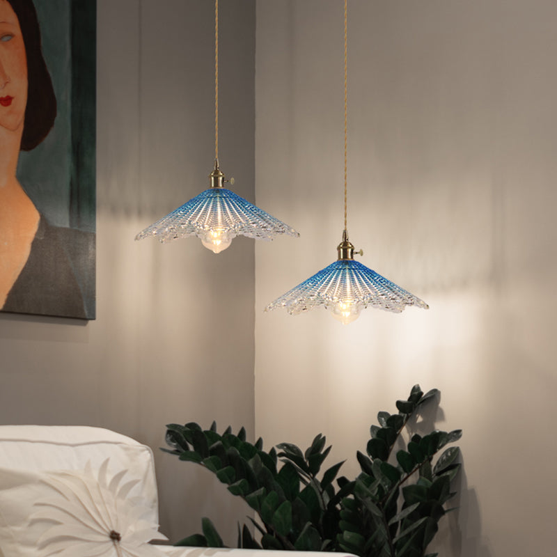 1 Glühbirne Hanging Light Retro -Stil blumig strukturiertes Glas Anhängerleuchte für Esszimmer