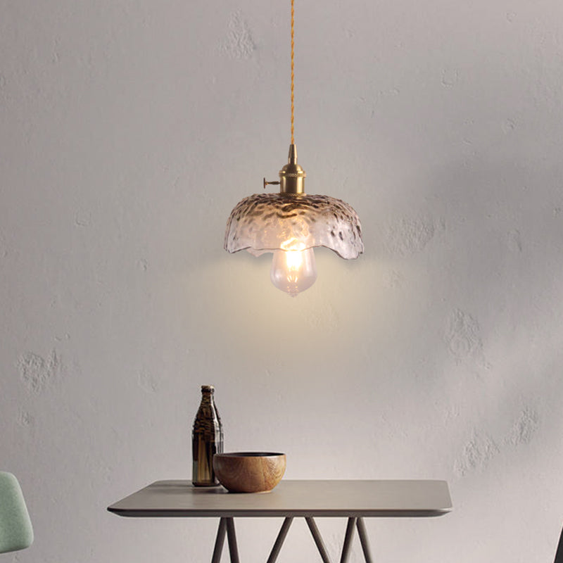 1 Glühbirne Hanging Light Retro -Stil blumig strukturiertes Glas Anhängerleuchte für Esszimmer