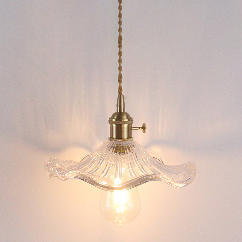 1 Glühbirne Hanging Light Retro -Stil blumig strukturiertes Glas Anhängerleuchte für Esszimmer