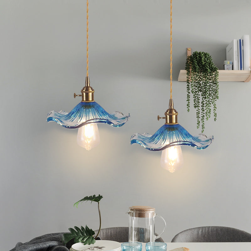 1 Glühbirne Hanging Light Retro -Stil blumig strukturiertes Glas Anhängerleuchte für Esszimmer