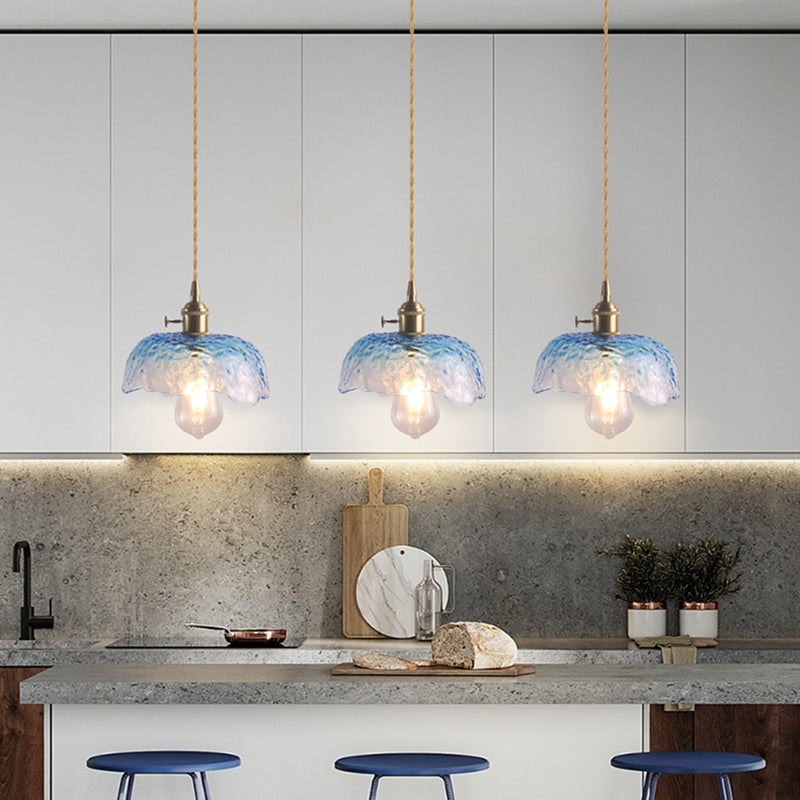 1 Glühbirne Hanging Light Retro -Stil blumig strukturiertes Glas Anhängerleuchte für Esszimmer