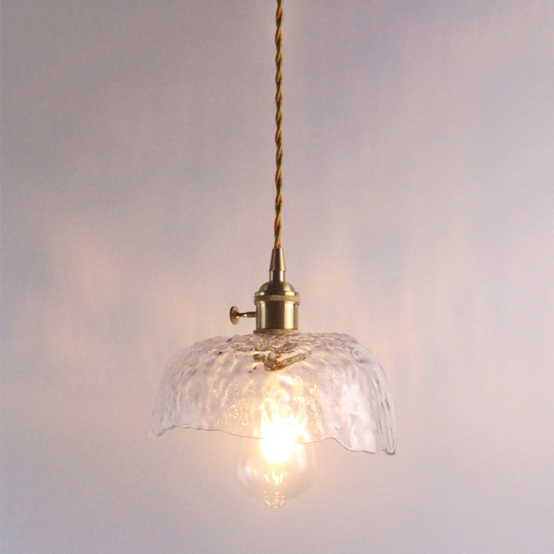 1 Bulb Hanging Light Retro Style Floral Textured Glass Pendant Light Fixture for Dining Room