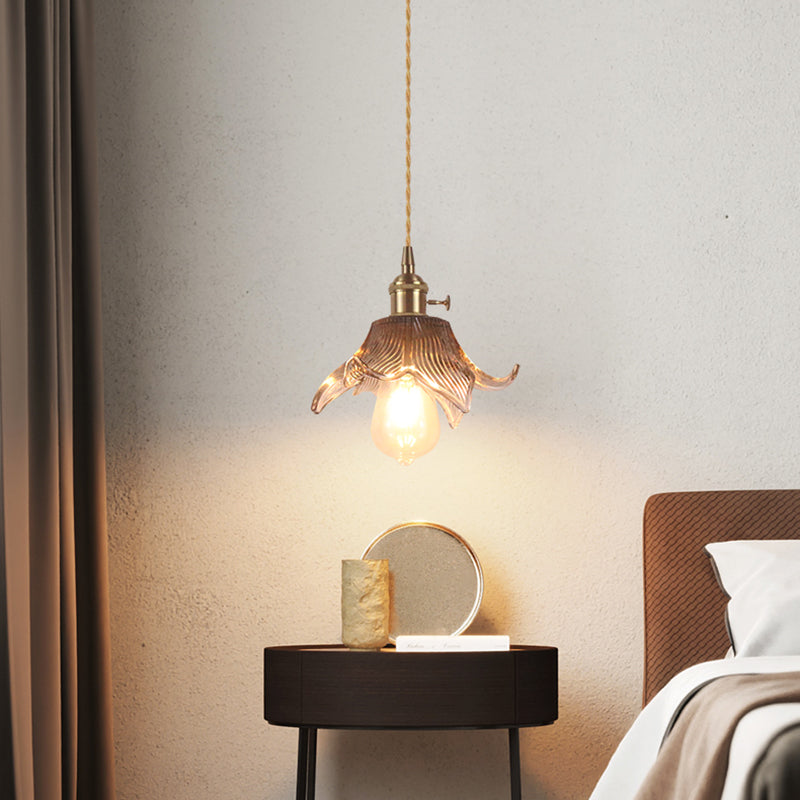 1 Glühbirne Hanging Light Retro -Stil blumig strukturiertes Glas Anhängerleuchte für Esszimmer