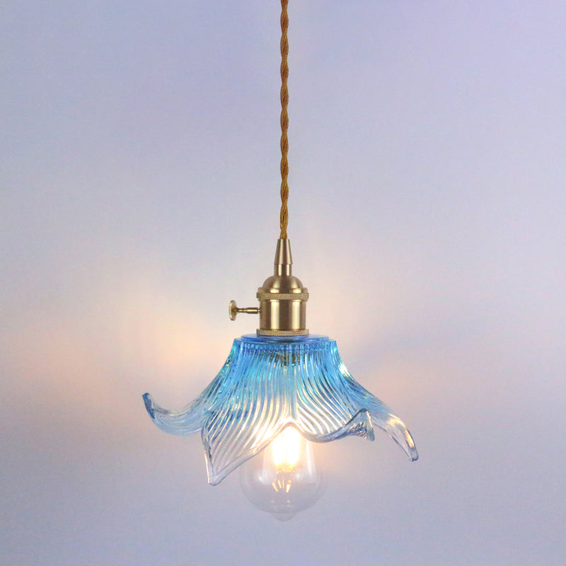 1 Glühbirne Hanging Light Retro -Stil blumig strukturiertes Glas Anhängerleuchte für Esszimmer