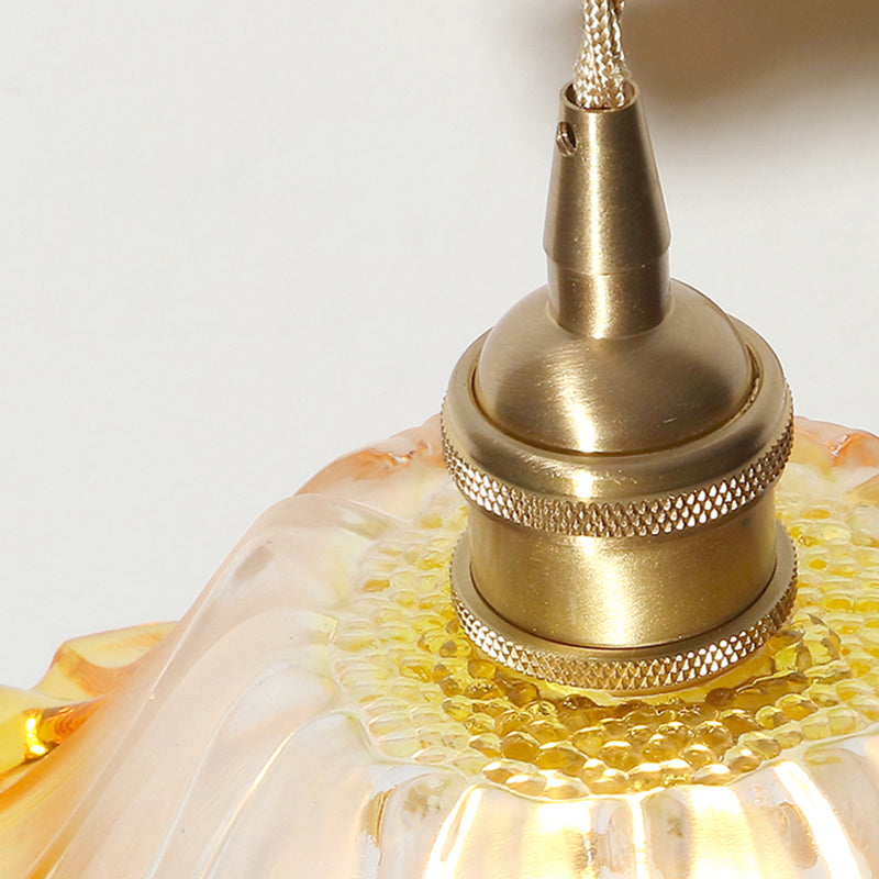 Yellow Glass Flower Ceiling Light Industrial Single Restaurant Hanging Pendant Light