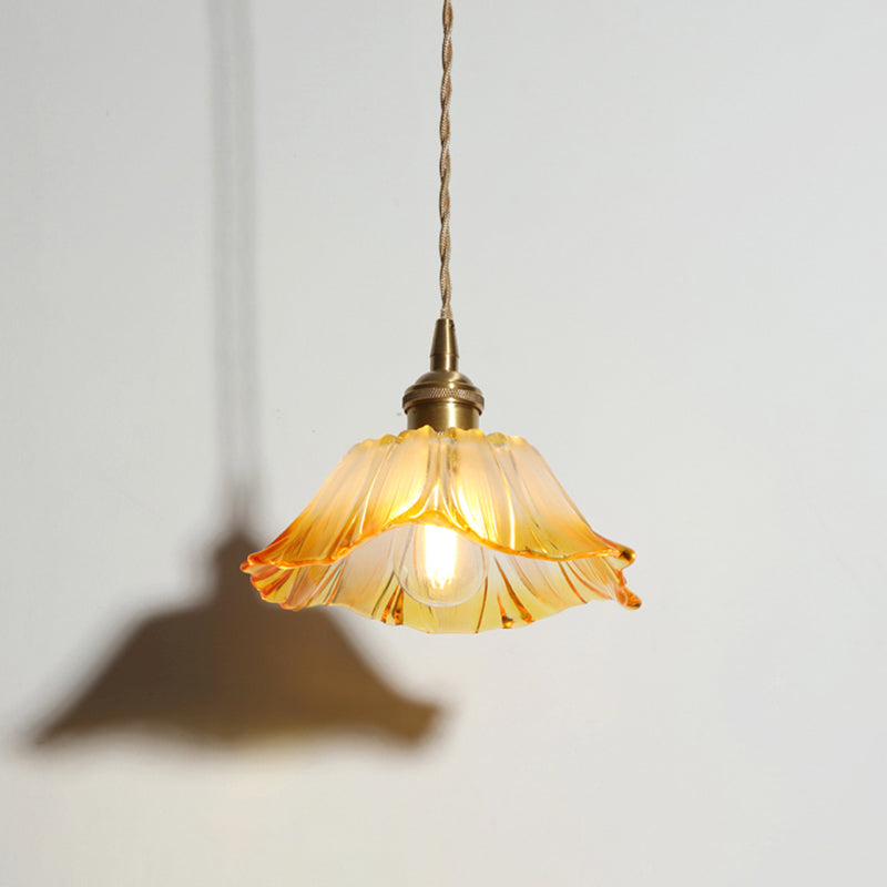 Yellow Glass Flower Ceiling Light Industrial Single Restaurant Hanging Pendant Light