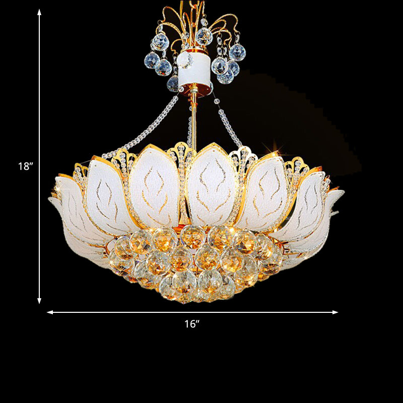 Lotus Hanging Light Fixture Contemporary Faceted Crystal Ball 3/Multi Lights Gold Chandelier Light, 16"/19.5"/23.5" Wide