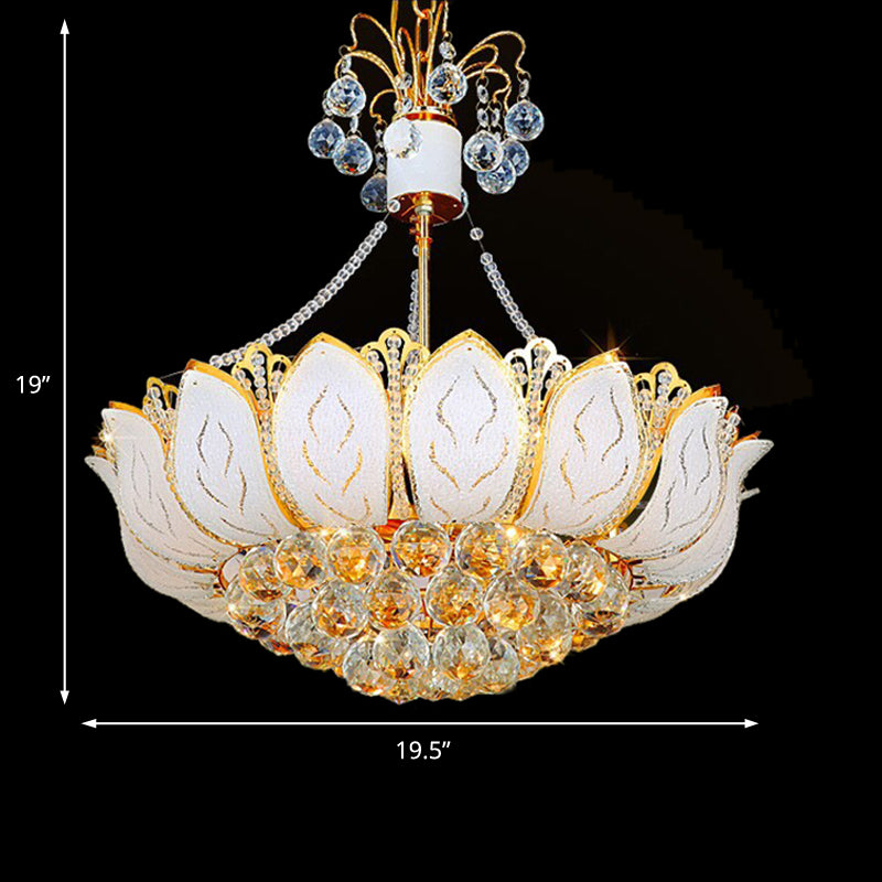 Lotus Hanging Light Fixture Contemporary Faceted Crystal Ball 3/Multi Lights Gold Chandelier Light, 16"/19.5"/23.5" Wide