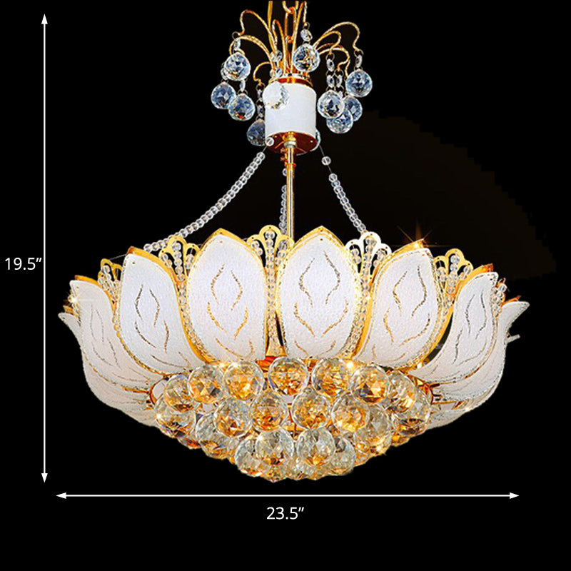 Lotus Hanging Light Fixture Contemporary Faceted Crystal Ball 3/Multi Lights Gold Chandelier Light, 16"/19.5"/23.5" Wide