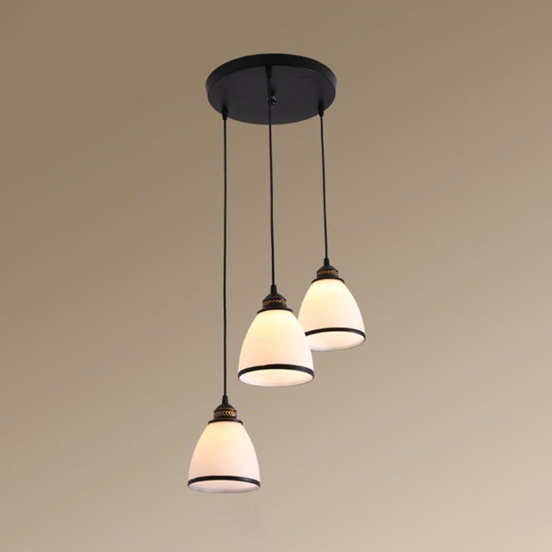 Salle à manger effilée Multi-plafond lampe givrée rustique Verre givrée 3 têtes Black Suspension Lightture