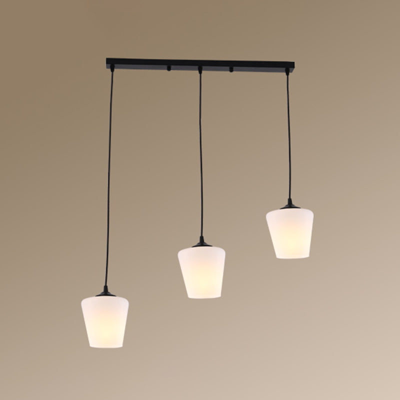 Salle à manger effilée Multi-plafond lampe givrée rustique Verre givrée 3 têtes Black Suspension Lightture