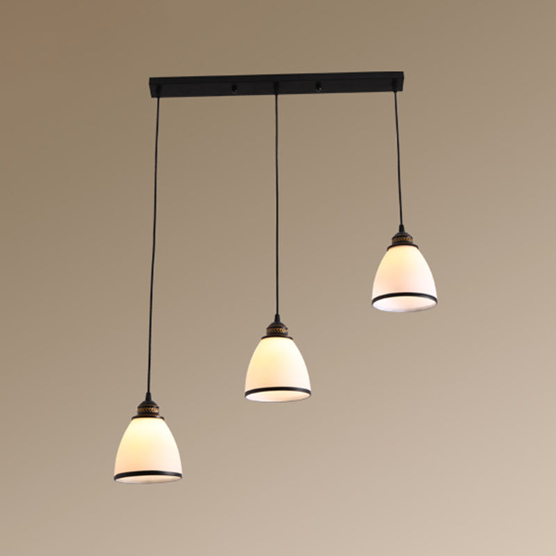 Salle à manger effilée Multi-plafond lampe givrée rustique Verre givrée 3 têtes Black Suspension Lightture